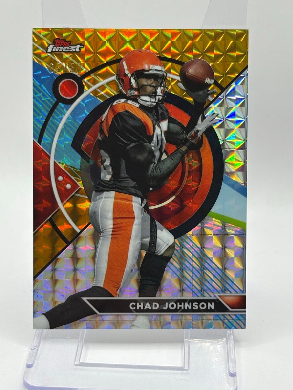 2023 Topps Finest Chad Johnson Gold Geometric Refractor 5/50 SP Bengals Legend